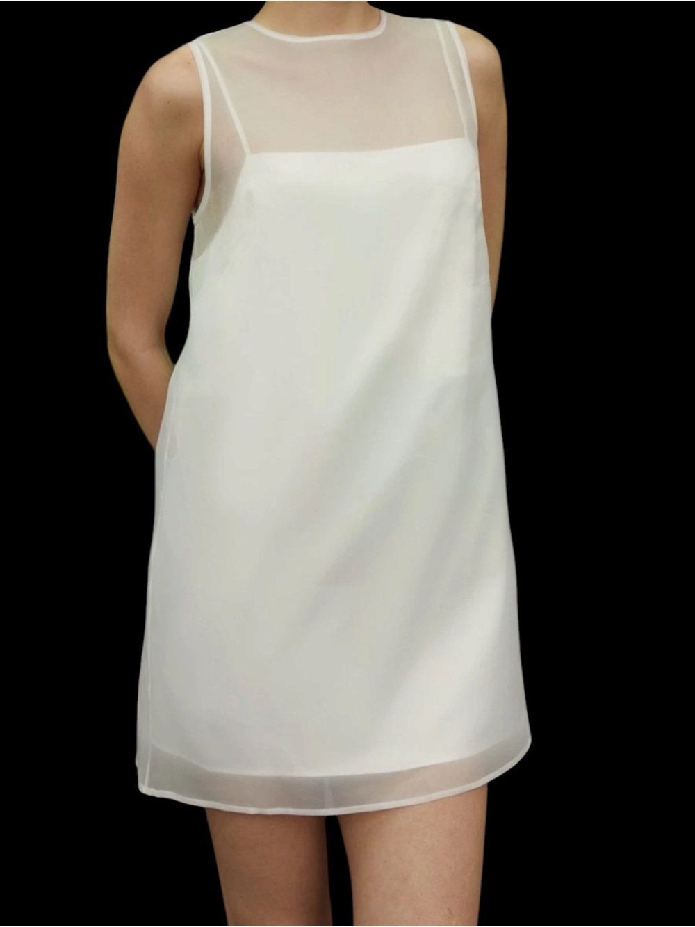 Few Moda / Kourt Jemma Ivory Satin Organza Mini Sheer Chemise Slip Dress NWT